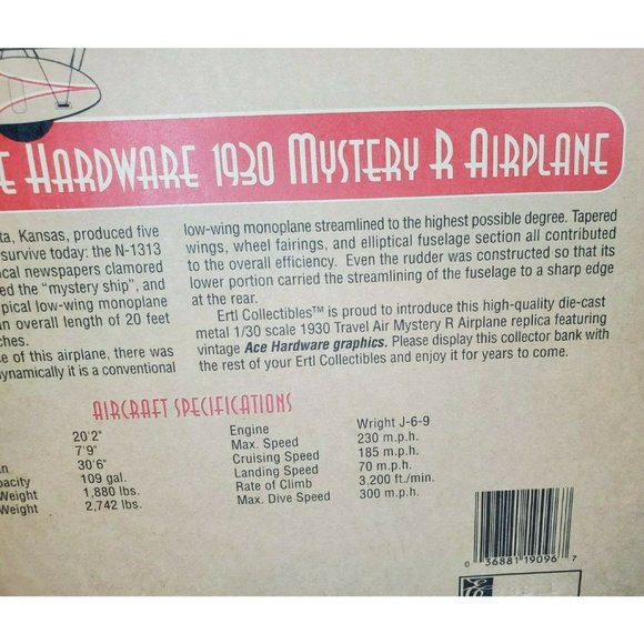 Ace Hardware Vintage ERTL Collectible 4th In Class 1930 Mystery R Airplane - Picture 5 of 12